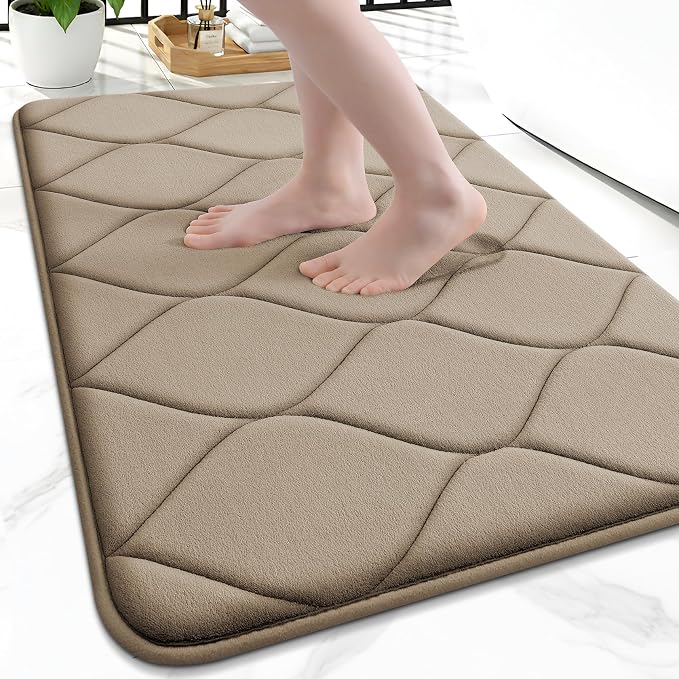 Smiry Memory Foam Bath Mat 24x16, Ultra Soft Absorbent Bathroom Rugs | Tan, Plush Quick Dry and Machine Washable Cushion Bath Mats for Bathroom, Shower, Tub & Home Decor