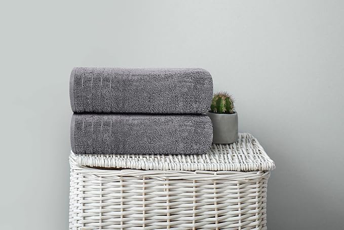 4 Piece Extra Large Bath Towels 30 x 60 Inches, Dark Grey | 100% Cotton, Larger & Lighter Weight, Quicker to Dry, Super Soft and Absorbent, Perfect for Bathroom