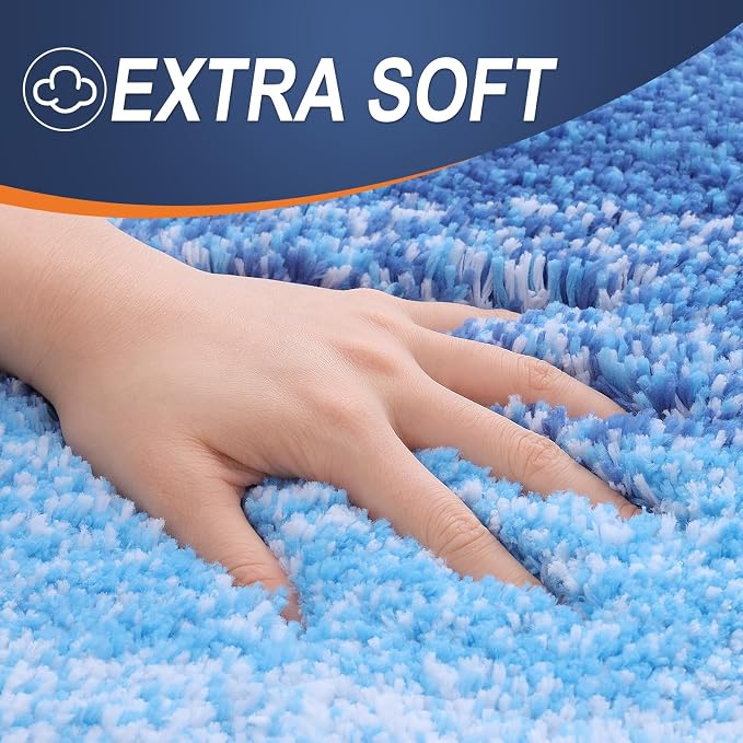 OLANLY Bathroom Rugs Sets 3 piece, Soft Microfiber Absorbent Bath Mat, U-Shaped Contour Toilet Mat and Toilet Lid Cover, Machine Washable, Toilet Cover and Rug Set for Bathroom, Light Royal Blue