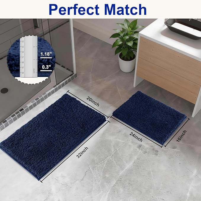 Bathroom Rugs Sets 2 Piece Non Slip Washable Bath Mat Set | Soft Absorbent bathroom mat set Microfiber bathroom floor mat Rubber Backed bath rug set for Floor, Tub and Shower