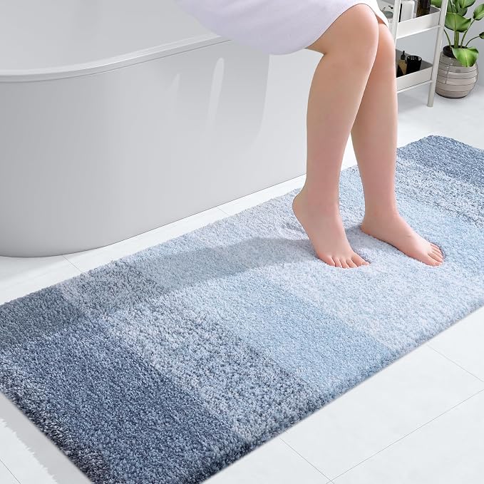 OLANLY Bathroom Runner Rug 54x24, Extra Soft Absorbent Microfiber Bath Rugs | Blue, Non-Slip Quick-Drying Rubber Backing, Machine Washable Long Bath Mat for Floor, Tub and Shower, Home Decor Accessories