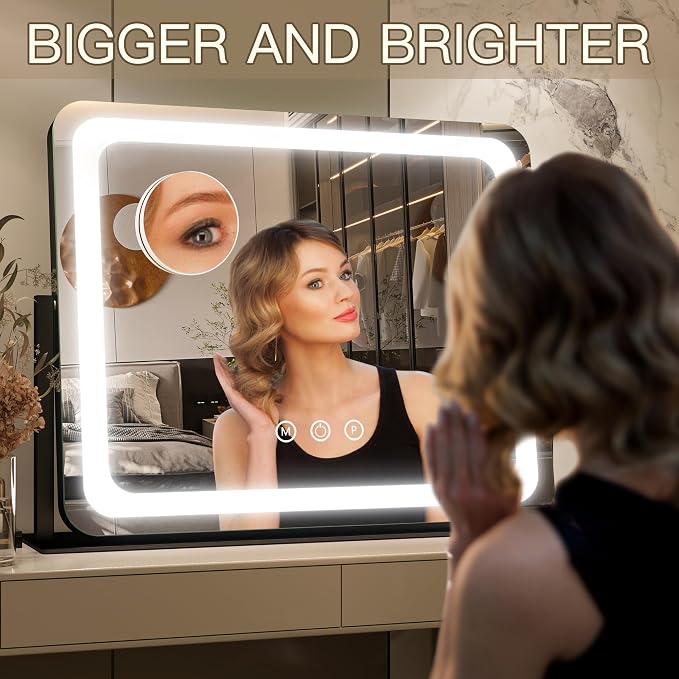 FENNIO Vanity Mirror with Lights 22"x17",LED Lighted Makeup Mirror,Large Makeup Mirror with Lights,Touch Screen with 3-Color Lighting,Led Mirror Makeup,Dimmable,for Vanity Desk Tabletop,Bedroom