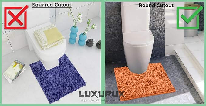 LuxUrux 2-Piece Bathroom Rug Set – Plush Chenille Runner & U-Shaped Toilet Mat, Soft, Absorbent & Non-Slip Design (20x20 U & 27x47 inches, White)