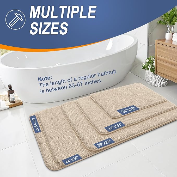 OLANLY Memory Foam Large Bathroom Rugs 47x32, Absorbent Bath Mat, Beige | Soft Quick Dry Bath Rugs, Non-Slip Carpet, Machine Washable Mat for Bathroom Floor, Tub and Shower, Home Decor Accessories
