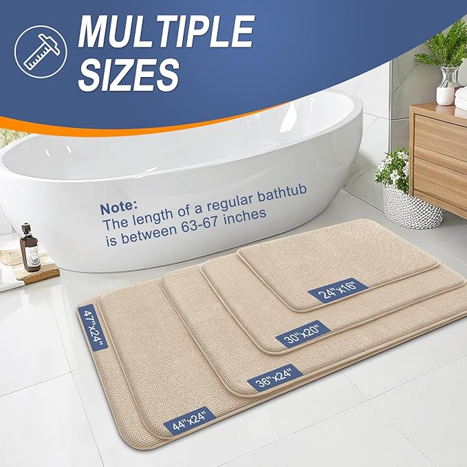 OLANLY Thick Memory Foam Bathroom Rugs 36x24, Absorbent Bath Mat, Beige | Soft Quick Dry Bath Rugs, Non-Slip, Machine Washable Carpet for Bathroom Floor, Tub and Shower, Home Decor Accessories
