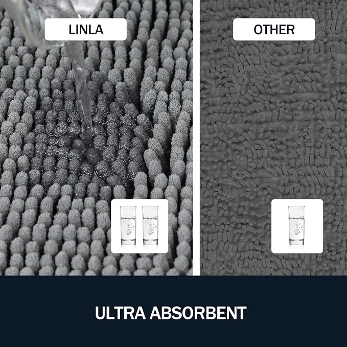 LINLA 3 Pieces Bathroom Rug Set, Absorbent Non Slip Chenille Bath mat | Absorbent Thick Plush Chenille Carpet Mats Set,Washable Dry Quickly with U-Shaped Toilet Mat for Tub, Shower