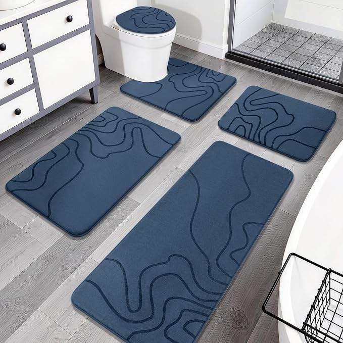 Memory Foam Bathroom Rugs Sets 5 Piece, Ultra Soft Bath Mat, Dusty Blue | Ultra Soft, Extra Thick Bath Mat, Absorbent, Non-Slip, Machine Washable, For Tub, Shower & Home Decor Accessories