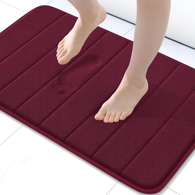 Buganda Memory Foam Bath Mat 30 x 20, Ultra Soft Absorbent Bathroom Rugs | Burgundy, Machine Washable Quick Dry Bath Mats for Bathroom Floor, Shower and Tub, Home Decor Accessories