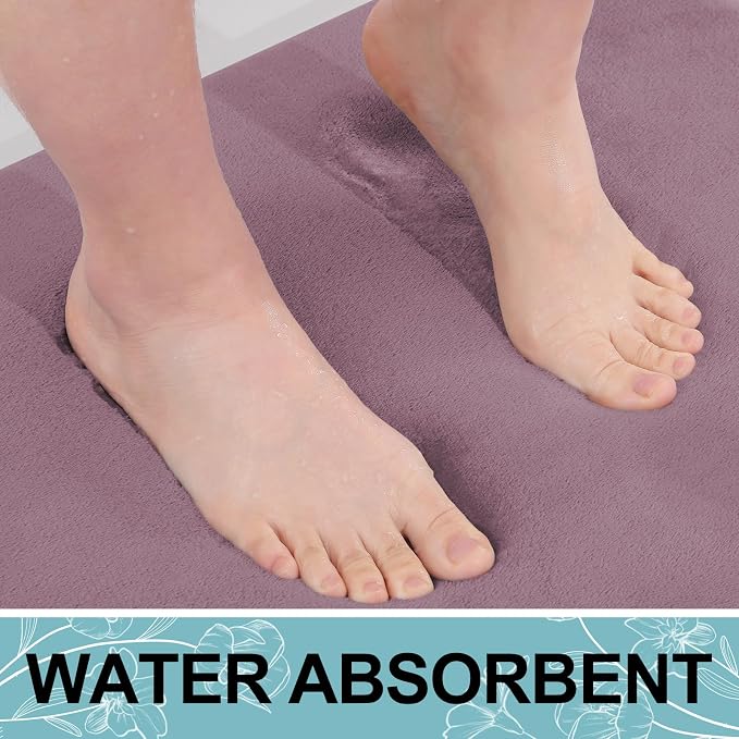Smiry Memory Foam Bath Mat 24x16, Extra Soft and Absorbent Bathroom Rugs | Deep Plum, Quick Dry Machine Washable Non-Slip Bath Mat for Bathroom Floor, Shower and Tub