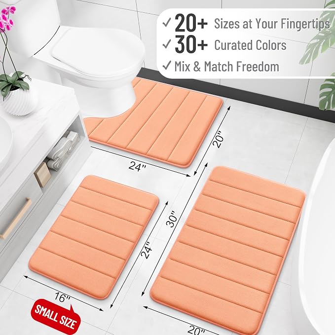 OLANLY Memory Foam Long Bathroom Rugs Runner 59x24, Super Soft Absorbent | Peach, Quick Dry Bath Mat, Machine Washable Shower Floor Rugs, Bathmat Carpet for Bathroom Floor, Tub and Shower
