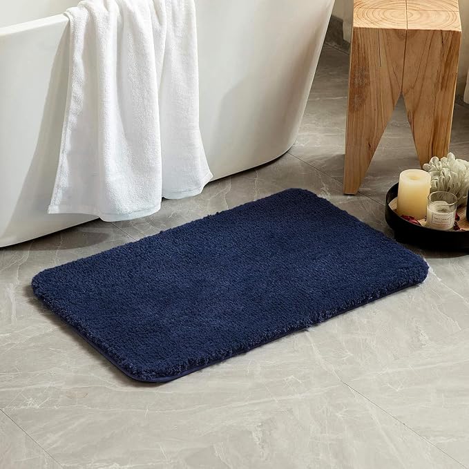 MIULEE Navy Blue Bathroom Rugs Set 2 Piece Small Soft Bath Mats 16x24 Inch | Soft Absorbent Microfiber Bath Rugs, Non Slip, Quick Dry, Fluffy Bath Rugs for Bathroom Floor Tub Showers, Machine Washable
