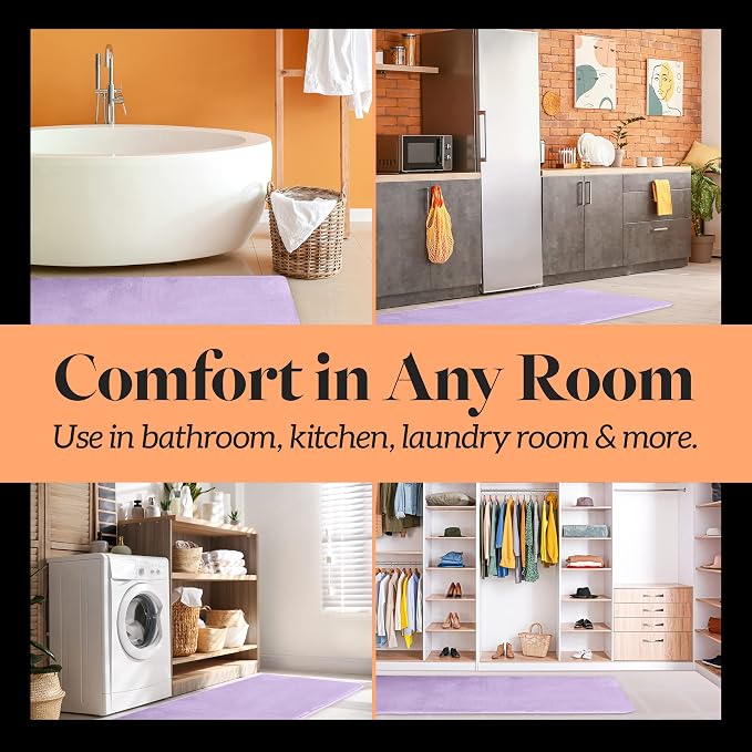 Memory Foam Bath Mat Non Slip Absorbent Super Cozy Velvet Bathroom Rug Carpet (60 inches X 24 inches, Lavender)
