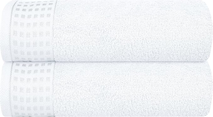 GLAMBURG 100% Cotton 2 Pack Oversized Bath Towel Set 28x55 Inches, Ultra Soft Highly Absorbant Compact Quickdry & Lightweight Large Bath Towels, Ideal for Gym Travel Camp Pool - White