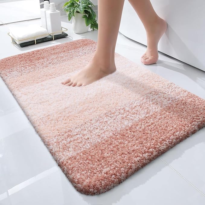 OLANLY Small Bathroom Rugs 24x16, Extra Soft Absorbent Microfiber Bath Rugs | Peach, Non-Slip Quick-Drying Rubber Backing, Washable Plush Bath Mat for Floor, Tub and Shower, Home Decor Accessories