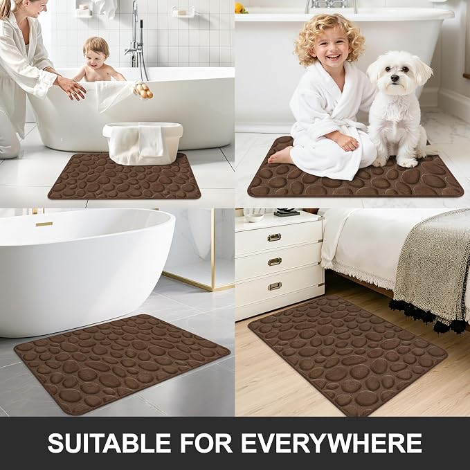Stone Bath Mats, Non-Slip Memory Foam Bathroom Rug, 16x24 Brown | TPR Rubber Backing,Ultra Soft,Highly Absorbent,Machine Washable,Quick Dry for Tub and Shower, Home Decor Accessories