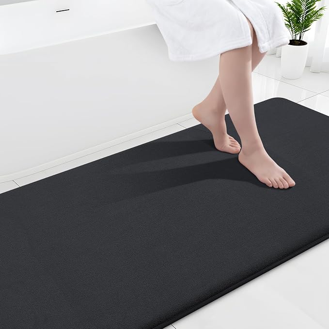 Smiry Memory Foam Bath Mat 47x24, Extra Soft and Absorbent Bathroom Rugs | Black, Quick Dry Machine Washable Non-Slip Bath Mat for Bathroom Floor, Shower and Tub