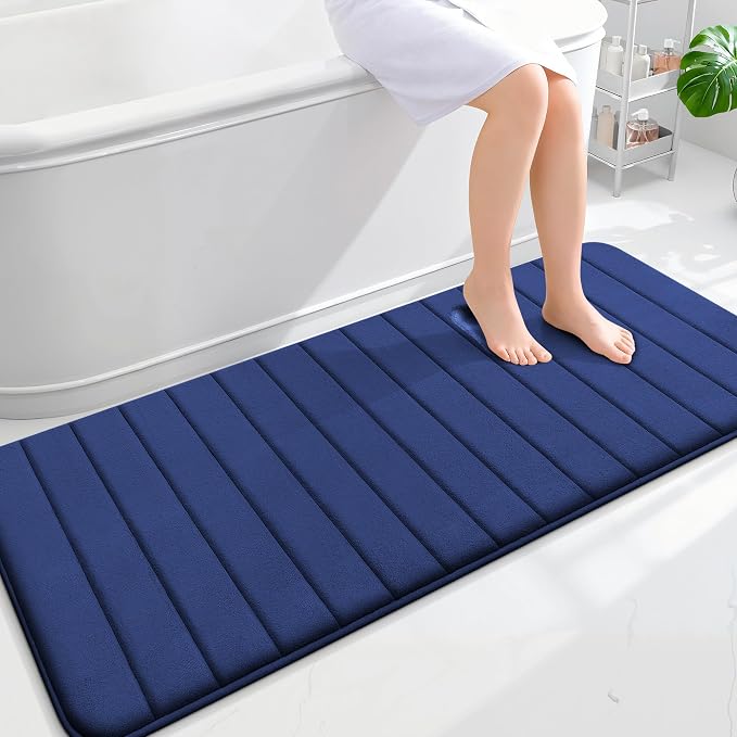 OLANLY Memory Foam Long Bathroom Rugs Runner 59x24, Super Soft Absorbent | Twilight Sapphire, Quick Dry Bath Mat, Machine Washable Shower Floor Rugs, Bathmat Carpet for Bathroom Floor, Tub and Shower