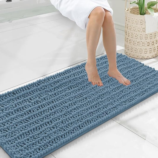 Smiry Bathroom Rugs 47X20, Extra Soft Rubber Backing Chenille Bath Mats | Grayish Blue Machine Washable Non Slip Quick Dry Bath Mats for Bathroom Floor, Tub, Shower, Home Decor Accessories