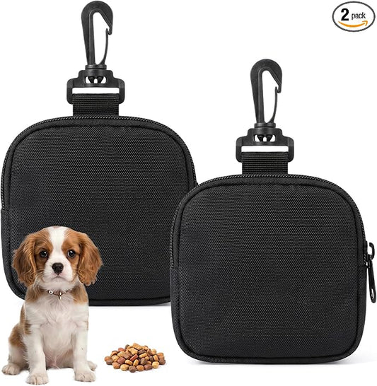 2 Pcs Dog Treat Pouch, Dog Treat Bags for Walking | Small Dogs Training Treat Pouch with Carabiner Hand-Free Dogs Walking, Pocket for Puppy Cat Pet Outdoor, Black