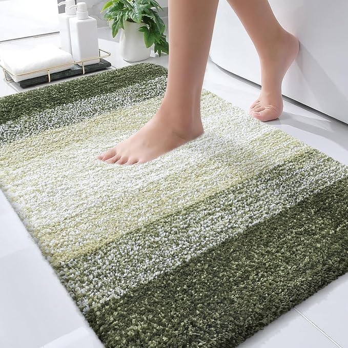 OLANLY Small Bathroom Rugs 35x16, Extra Soft Absorbent Microfiber Bath Rugs | Dark Green, Non-Slip Quick-Drying Rubber Backing, Washable Plush Bath Mat for Floor, Tub and Shower, Home Decor Accessories