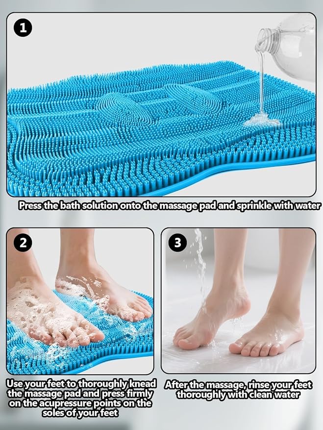 Kalolary Silicone Shower Foot Scrubber Mat, Large Foot Scrubber in Shower with Non Slip Suction Cups Foot Cleaner Brush to Clean Exfoliate and Massage Feet Without Bending Over Easy to Clean (Blue)
