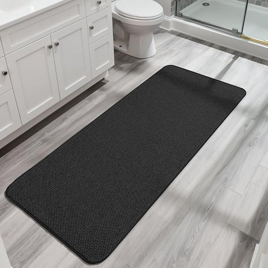 Bosap Bath Mat,Ultra Thin Bathroom Runner Rugs,Large Bath Mats for Bathroom,Quick Dry,Non-Slip,Machine Washable,Low Pile,Bath Rug,Shower Outside,Sink,Home Decor Accessories.Black,2'x5'（24x60inch）
