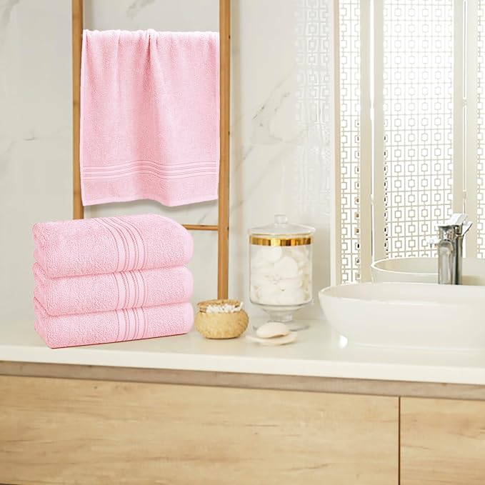 BOUTIQUO Ultra Soft Cotton 6 -Piece Hand Towel Set 16x24 Inch, Ideal for use in Bathroom, Kitchen, Gym, Spa & General Cleaning, Compact & Lightweight Multi Purpose Hand Towels - Pink