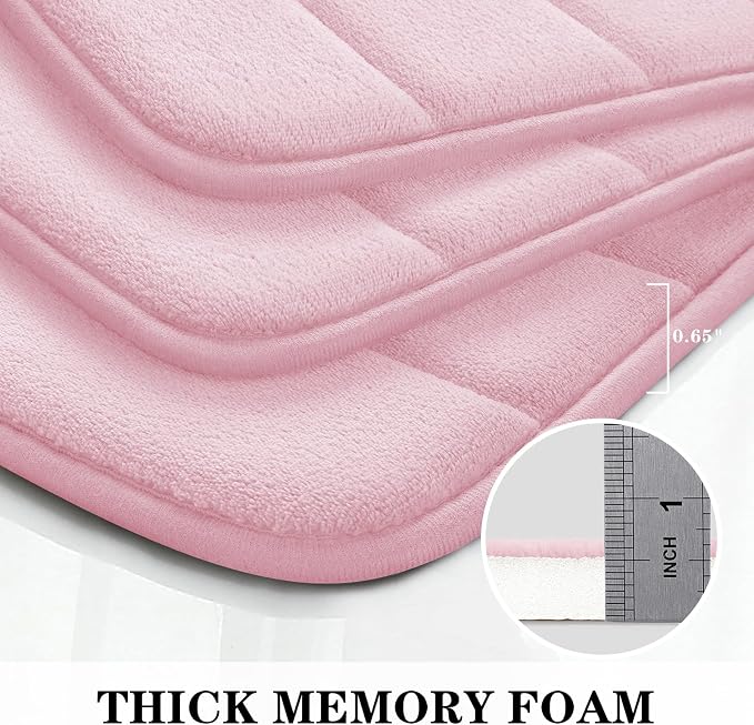 BYSURE Pink Memory Foam Bathroom Rug Set 17"x24"+20"x32"+U20 x24 | Non Slip Extra Soft Absorbent Machine Washable Toilet Bath Toilet Mat for Shower, Tub