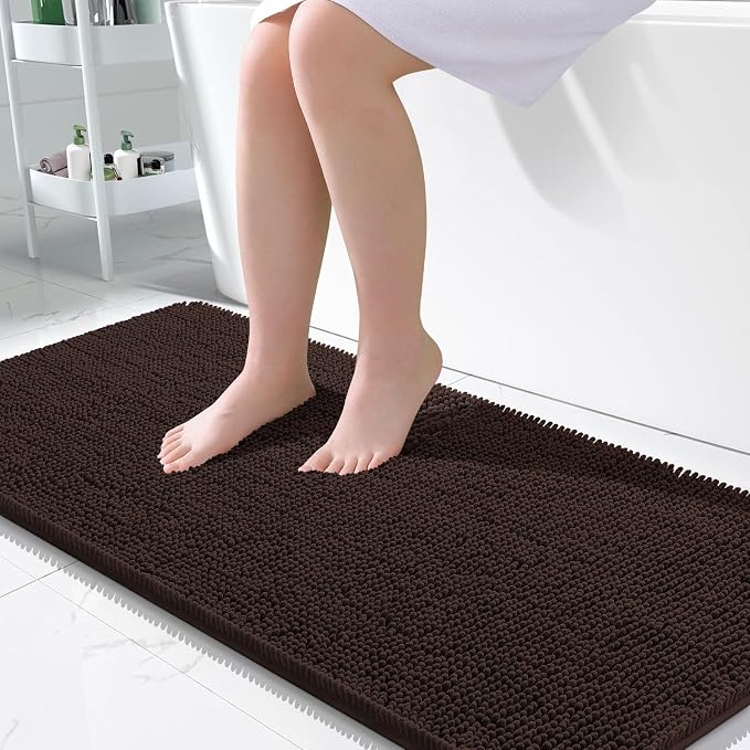 OLANLY Large Bathroom Rugs 50x30, Extra Soft Absorbent Chenille Bath Rugs | Brown, Quick-Drying Rubber Backing, Machine Washable Bath Mat for Bathroom Floor, Tub and Shower, Home Decor Accessories