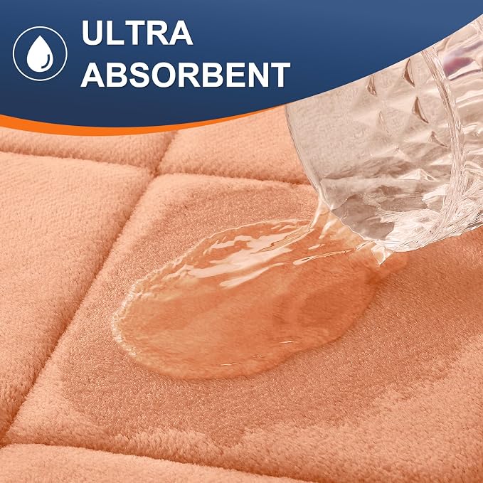 OLANLY Memory Foam Toilet Rugs U-Shaped 24x20, Ultra Soft and Absorbent | Peach, Quick Dry Commode Contour Rugs, Machine Washable, Comfortable Bathroom Contour Bath Mats for Toilet Base