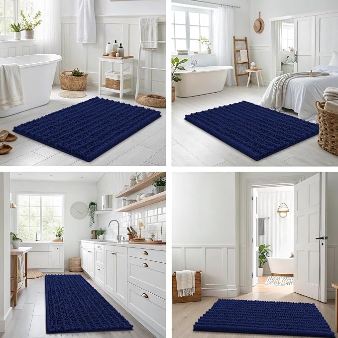 Smiry Bathroom Rugs 48X32, Extra Soft Rubber Backing Chenille Bath Mats | Navy Blue Machine Washable Non Slip Quick Dry Bath Mats for Bathroom Floor, Tub, Shower, Home Decor Accessories