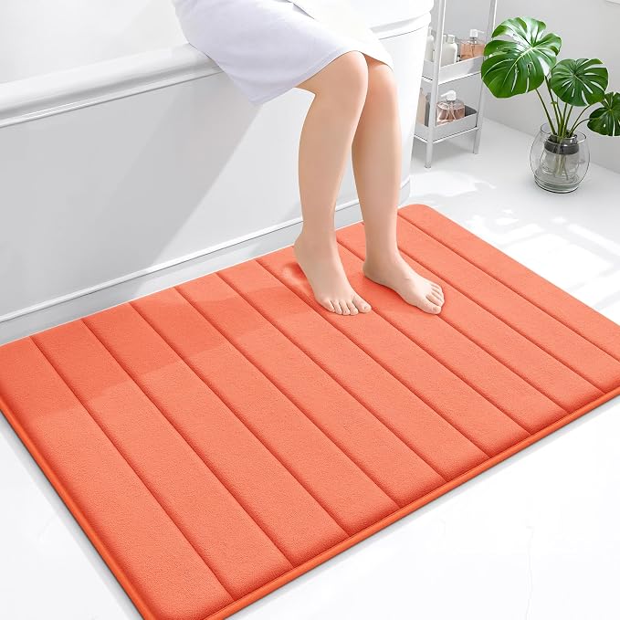 OLANLY Memory Foam Large Bath Mat 44x32, Super Soft Absorbent Bathroom Rugs | Coral, Quick Dry Bath Rug, Machine Washable Shower Floor Mats, Bathmat Carpet for Bathroom Floor, Tub and Shower