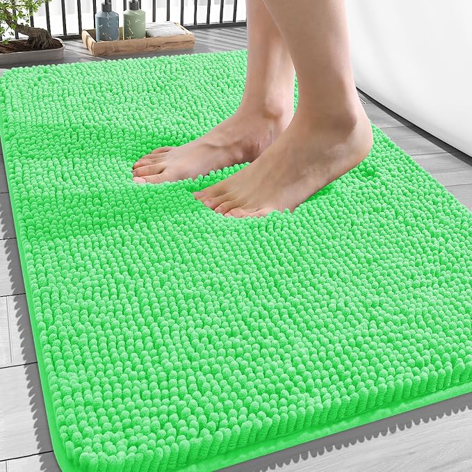 OLANLY Bathroom Rugs 34x21, Extra Soft Absorbent Chenille Bath Rugs | Mint Green, Quick-Drying Rubber Backing, Machine Washable Bath Mat for Bathroom Floor, Tub and Shower, Home Decor Accessories