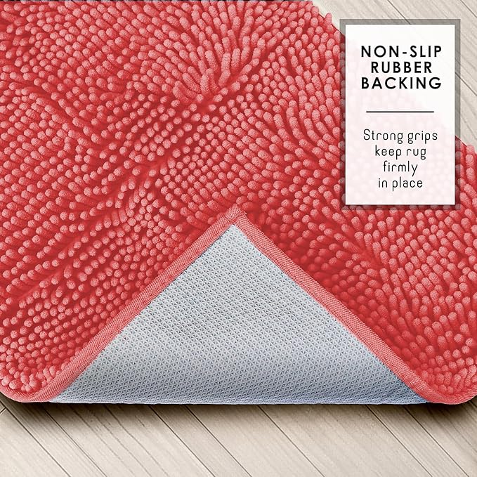 Hearth & Harbor Bathroom Rugs, Chenille Bath Mat - Machine Washable Bath Mats for Bathroom Non-Slip Backing Rubber, Quick Dry Bathroom Mat