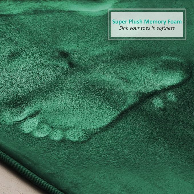 Clara Clark 2 Piece Bathroom Rugs, Velvet Memory Foam Bath Mat Set, Non-Slip Bath Rugs, Machine Wash, Dries Quickly, Ultra Soft Plush Bath Mats for Bathroom, 20 x 32 + Contour, Hunter Green