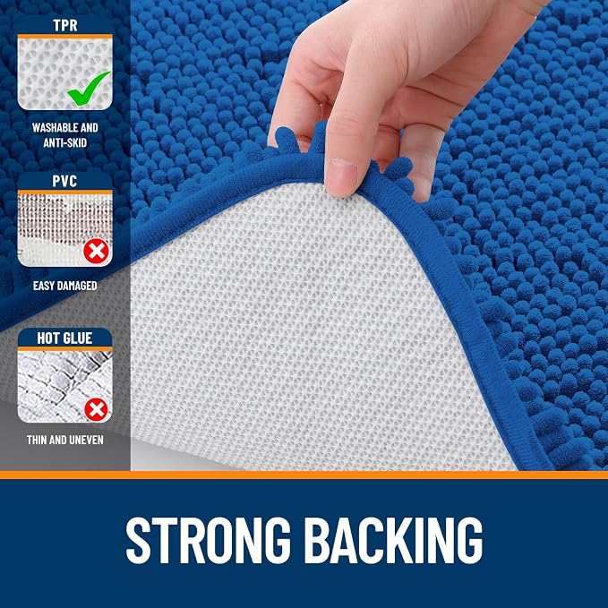 OLANLY Bathroom Runner Rugs 47x20, Extra Soft Absorbent Chenille Bath Rugs | Deep Navy Blue, Quick-Drying Rubber Backing, Machine Washable Long Bath Mat for Bathroom Floor, Tub and Shower, Home Decor