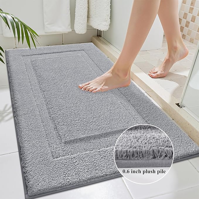 SHACOS Soft Microfiber Small Bathroom Rugs Set 2 Pieces with Toilet Rug | Absorbent Plush Bath Mats U Shaped Shower Bath Rug, Non Slip Washable Fluffy Bathroom Floor Mats, 24x16+24x20, Light Grey