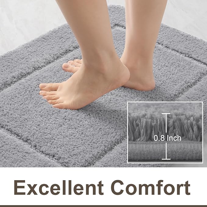 LOCHAS Bathroom Rug Set, Bath Rugs Sets 3 Piece Non Slip Backing, Grey | Washable Absorbent Microfiber Bath Mat Set, Soft Cozy Bathroom Mat for Shower Sink Toilet