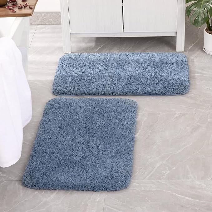 MIULEE Dusty Blue Soft Bathroom Rugs Set 2 Piece Soft Bath Mats 24x36 Inch | Soft Absorbent Microfiber Bath Rugs, Non Slip, Quick Dry, Fluffy Bath Rugs for Bathroom Floor Tub Showers, Machine Washable