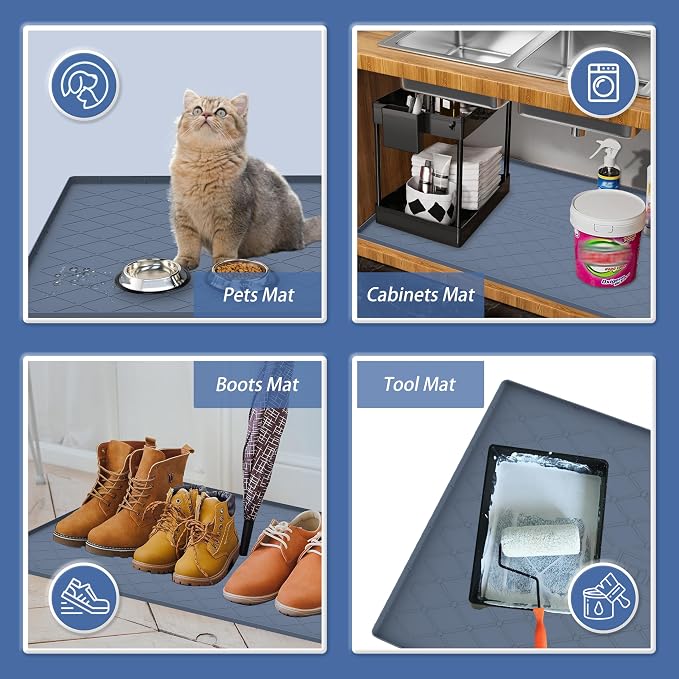 URMONA 40" x 22" Waterproof Silicone Mat in Multiple Sizes & Colors, Under Sink Mat for Kitchen & Bathroom, Pet Food Pad for Dogs & Cats, Kitchen Cabinet Liner, Multi-Purpose for Storage(Light Grey)