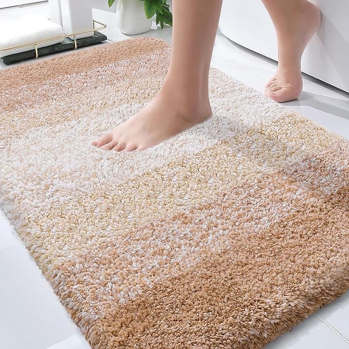 OLANLY Bathroom Rugs Mat 30x20, Extra Soft Absorbent Microfiber Bath Rugs | Beige, Non-Slip Quick-Drying Rubber Backing, Washable Plush Bath Mat for Floor, Tub and Shower, Home Decor Accessories