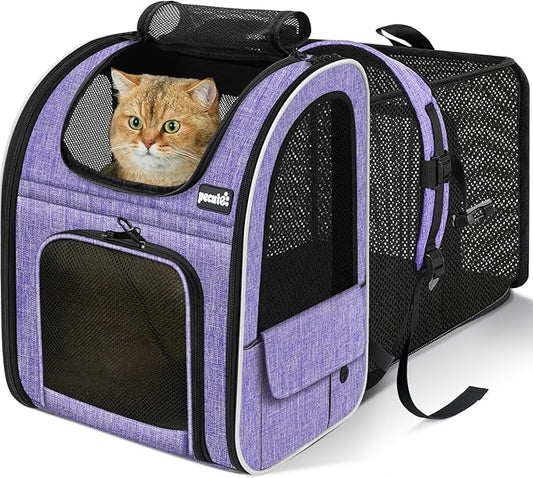 pecute Cat Backpack Expandable, Cat Carrier with Breathable Window | Durable Oxford Cloth, Lockable Zipper,Use for Pet Under 11 lbs to Travel
