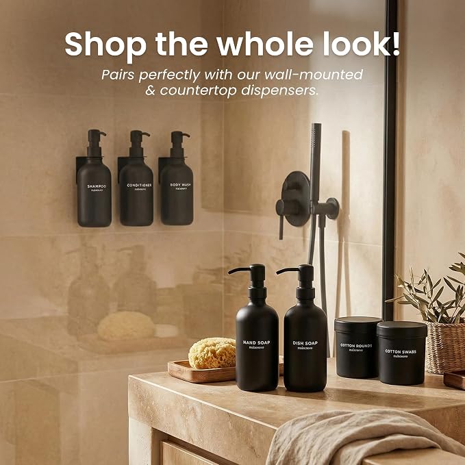 MaisoNovo Glass Bathroom Containers with Lids (Airtight) - Qtip Holder - Apothecary Jars for Cotton Rounds, Swabs, Balls, Pads - Black Q Tip Dispenser - 2 pcs Bathroom Canisters Set for Organization