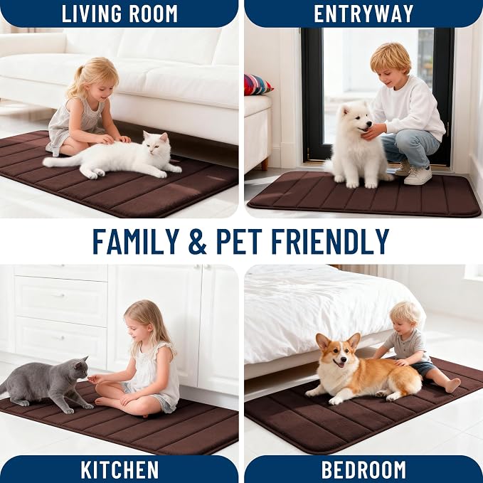 OLANLY Memory Foam Large Bath Mat 40x32, Super Soft Absorbent Bathroom Rugs | Brown, Quick Dry Bath Rug, Machine Washable Shower Floor Mats, Bathmat Carpet for Bathroom Floor, Tub and Shower