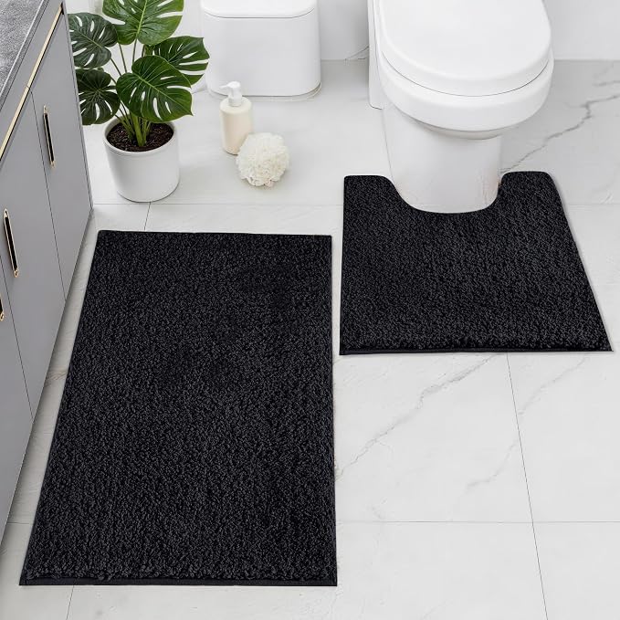 Bathroom Rugs Sets 2 Piece Non Slip Washable Bath Mat Set | Microfiber bath rug set with toilet mats for bathroom , Soft Absorbent toilet rug set TPR Rubber Backed bathroom floor mat