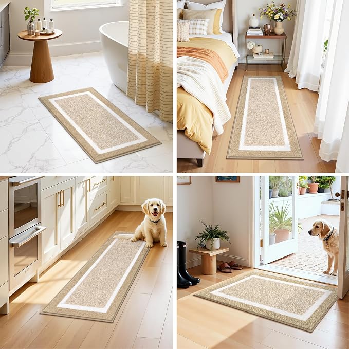 Pauwer Bathroom Rug Sets 3 Piece, Non Slip Washable Bath Ma, Beige | Soft Plush Microfiber, Super Absorbent Floor Carpet, U Shaped Toilet Mats, Quick Dry, Shaggy Shower Rugs Runners