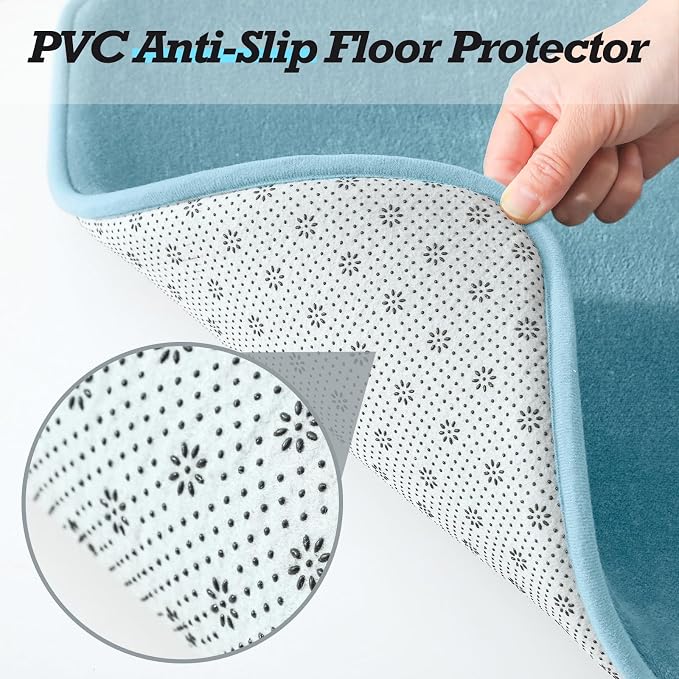 HUXMEYSON Bathroom Rugs Sets 3 Piece, Non-Slip & Quick Dry Bath Mat Set, Ultra Soft Velvet Bath Rugs for Bathroom, Toilet and Shower Floor, Lake Blue