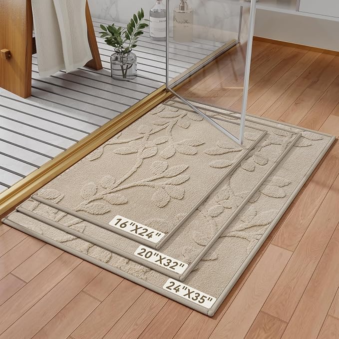 Bathroom Rugs Thin Non Slip Bath Mat for Bathroom Browm 24"x36" | Quick Dry Absorbent Washable Rubber Backing Bath Rug Shower Mat Bathroom Floor Mat For Sink Bathtub Beside Shower Entrance