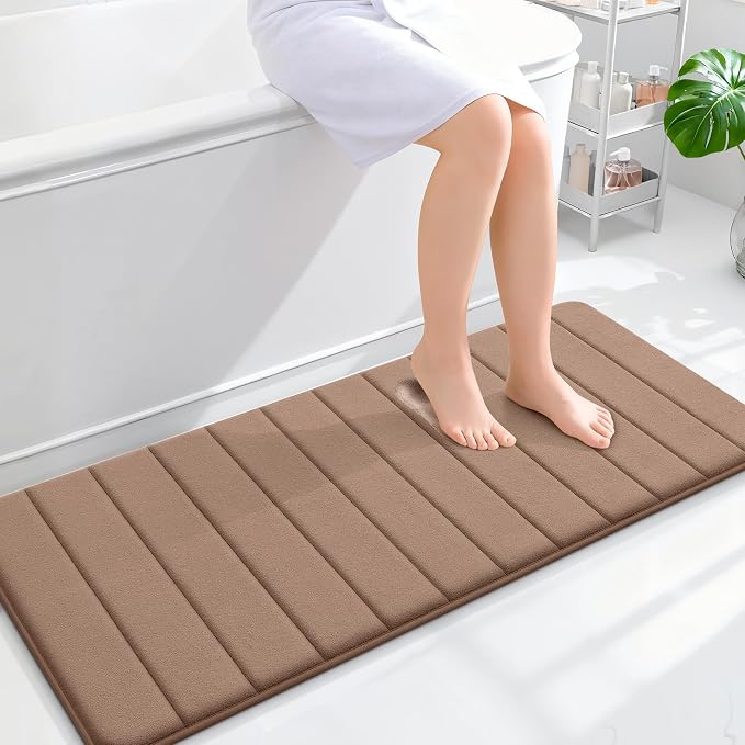 OLANLY Memory Foam Long Bathroom Rugs Runner 47x20, Super Soft Absorbent | Mocha, Quick Dry Bath Mat, Machine Washable Shower Floor Rugs, Bathmat Carpet for Bathroom Floor, Tub and Shower