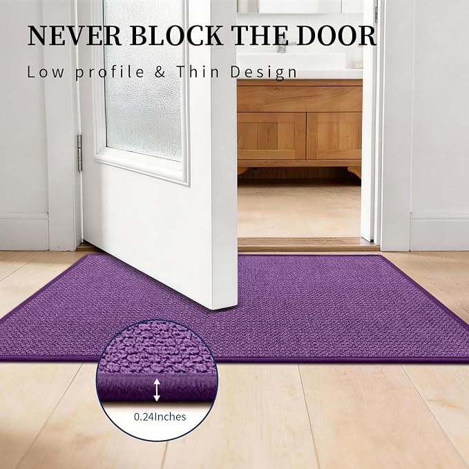 Purple Bathroom Rugs Sets 5 Piece, Quick Dry Thin Bath Mat with Toilet Rug - Non Slip Absorbent Machine Washable - Bath Runner Rugs for Bathtub Sink Home Decor